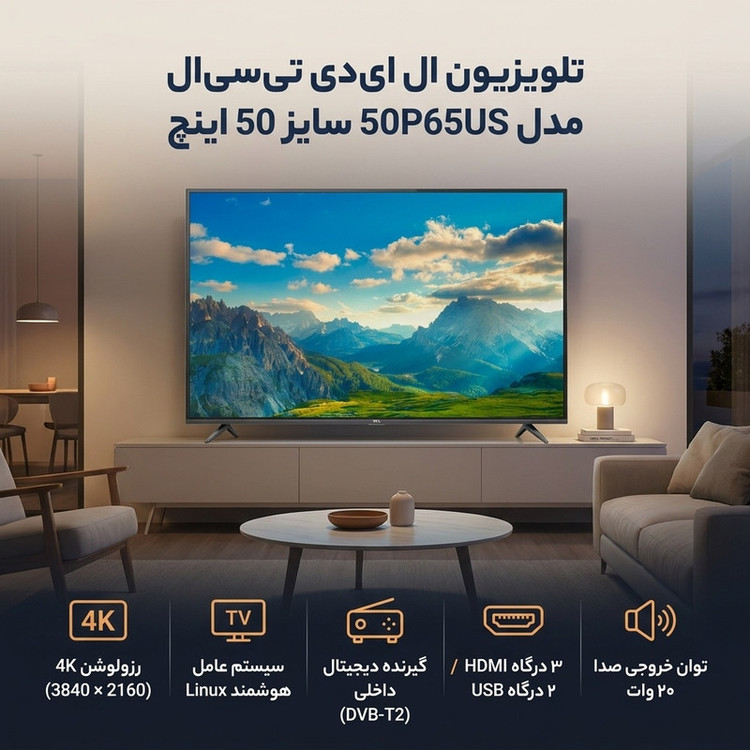 تلویزیون ال ای دی تی سی ال مدل 50P65US سایز 50 اینچ