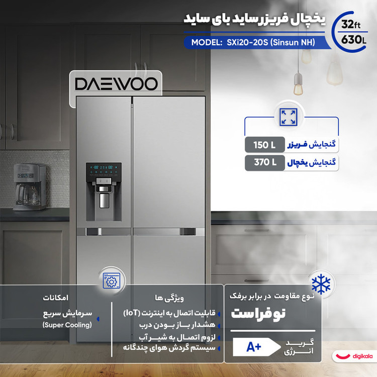 یخچال فریزر ساید بای ساید 32 فوت دوو مدل SXi۲۰-۲۰S (Sinsun NH)